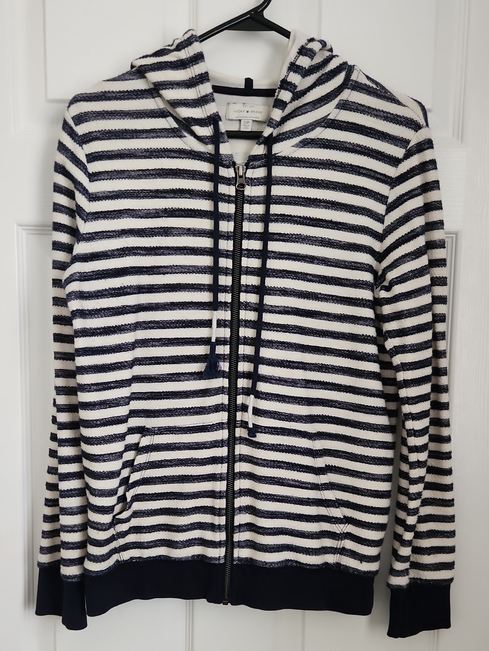 Lucky Brand Navy and White Striped Zip Hoodie